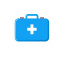 blue medical briefcase icon with white cross rating symbol
